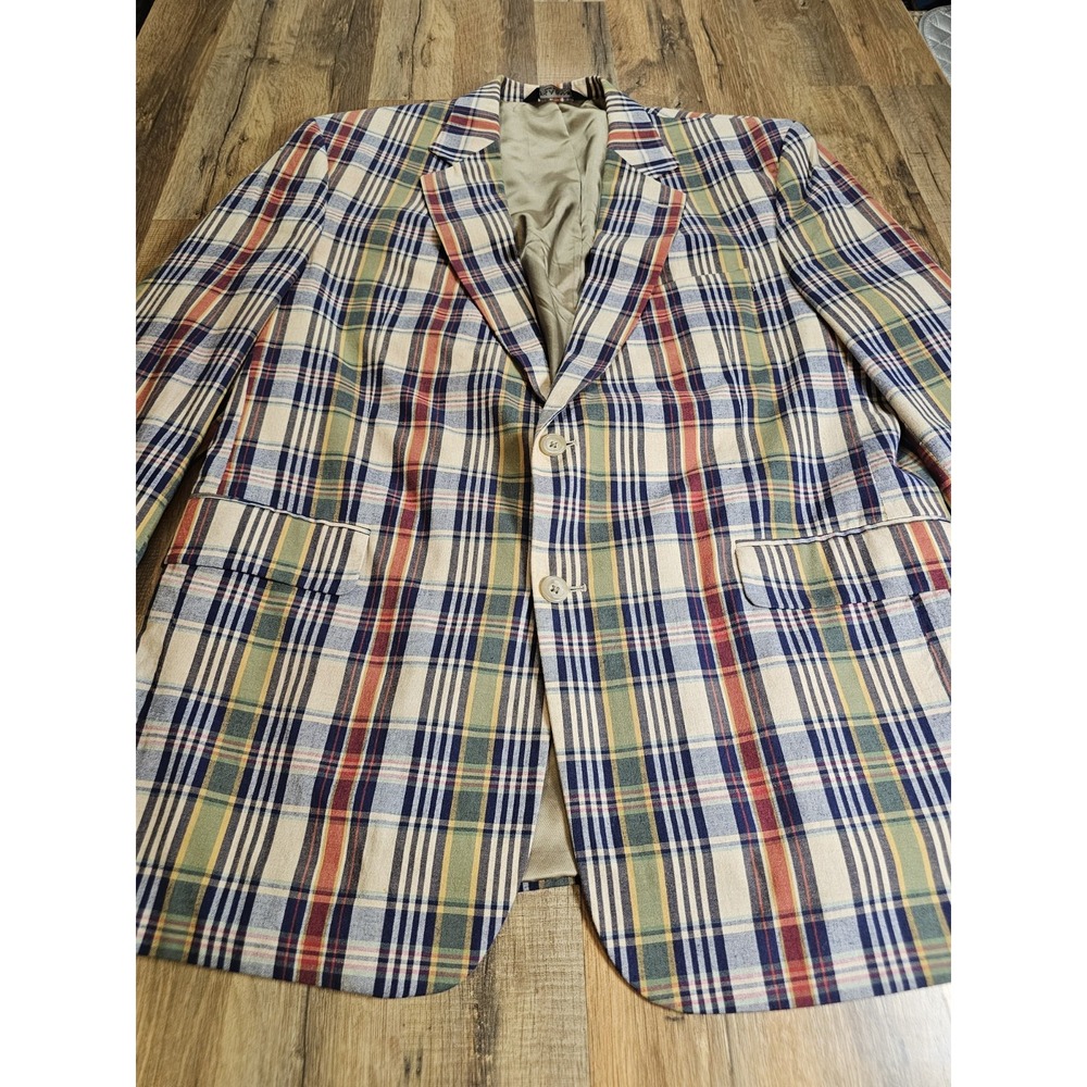 JOS A BANK Madras Plaid Blazer Men's Size 44 Sports Coat Preppy Ivy Nautical - Picture 3 of 8